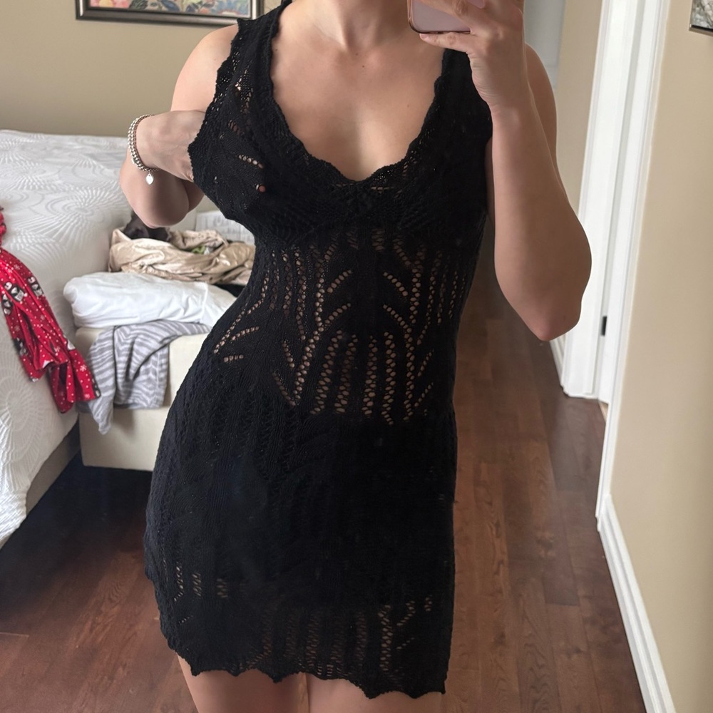 Guess Black Crochet Mini Dress